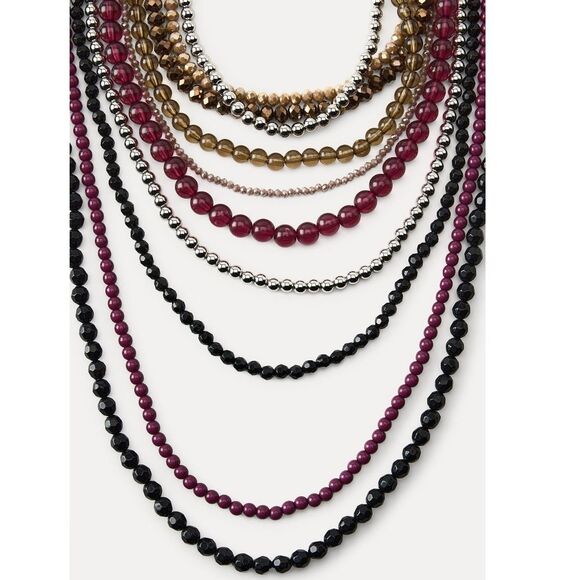 ZARA Long Burgundy Beaded Waterfall Necklace NWT 4736/038/606 - Picture 3 of 6